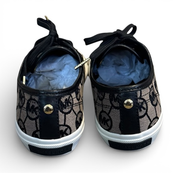 Michael Kors Boerum Signature Logo Sneakers Athletic Shoes Black Beige 7 Holiday - Picture 3 of 6